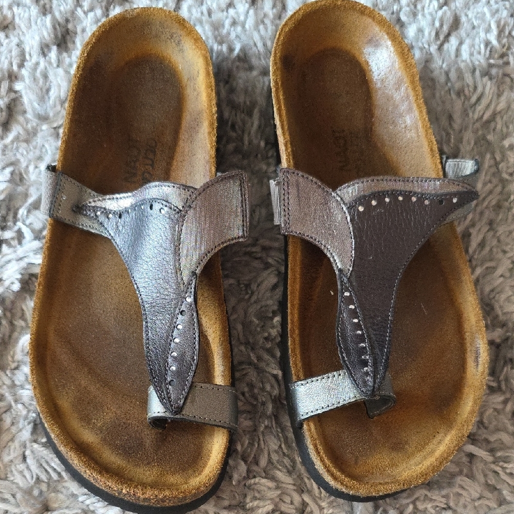 Naot Metallic Leather Thong Sandals